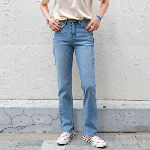 straight fit slit blue jeans