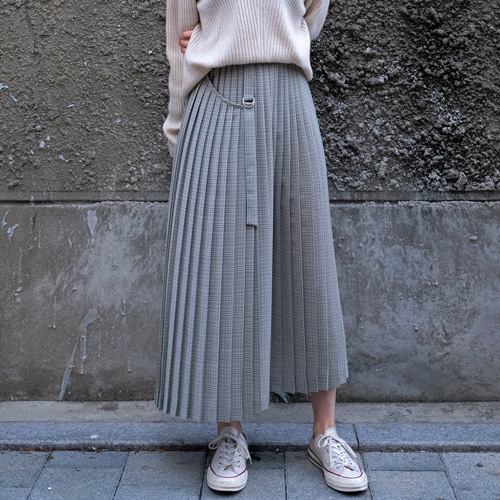 wool blended check pleats skirt (wrap detail)