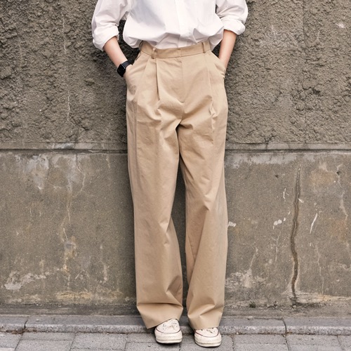 wide 2-tuck cotton pants