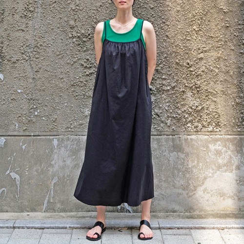 summer linen slip dress _ BLACK